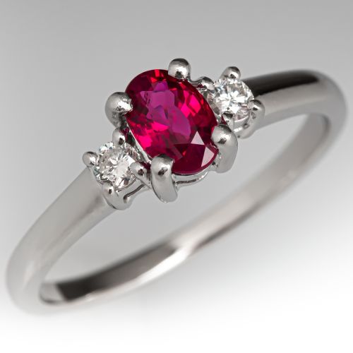 Oval Cut Ruby Engagement Ring w/ Diamond Accents Platinum