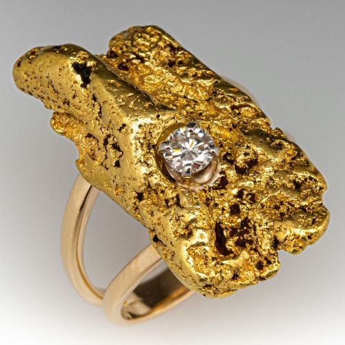 Diamond & Natural Gold Nugget Split Shank Ring