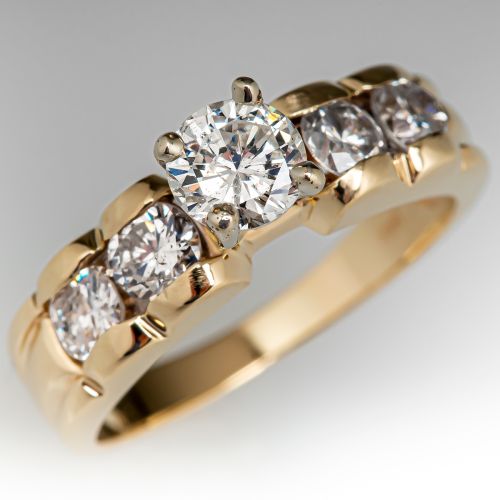 Round Brilliant Diamond Engagement Ring w/ Accents 14K Yellow Gold .41ct H/I1