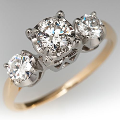 Estate Three Stone Diamond Engagement Ring .47ct H/SI1