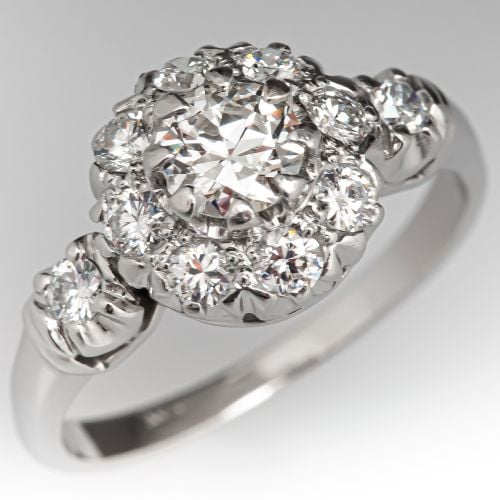 Vintage Transitional Cut Diamond Engagement Ring w/ Halo .35ct H/I1