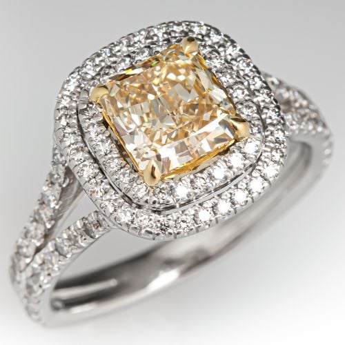 Fancy Light Yellow Diamond Halo Engagement Ring 1.33ct VVS2