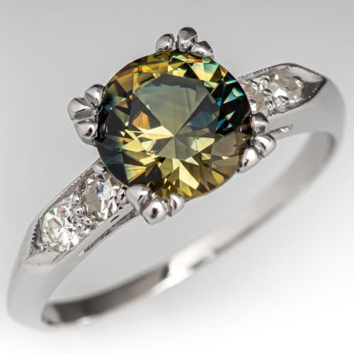 No Heat Bi-Color Sapphire Engagement Ring Vintage Diamond Mount