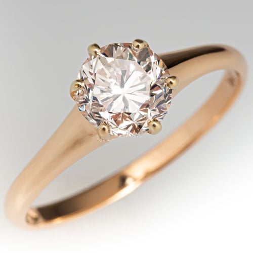 Vintage 1 Carat Diamond Solitaire Engagement Ring 14K Yellow Gold 1.07ct L/SI2 GIA