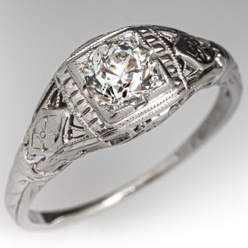 1930's Old European Cut Diamond Engagement Ring .59ct H/SI2 GIA