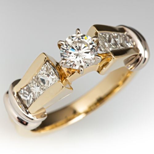Round Diamond Engagement Ring w/ Accents 14K Two Tone Gold .40ct J/SI2