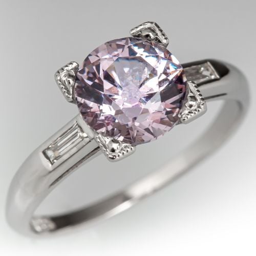 No Heat Montana Pink Sapphire Engagement Ring w/ Baguette Accents