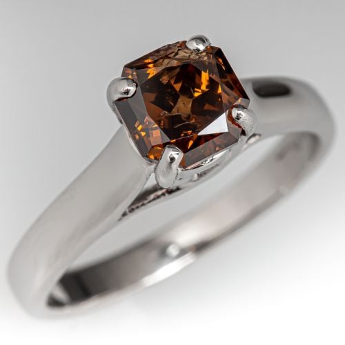 Fancy Dark Yellowish-Brown Diamond Solitaire Ring Palladium