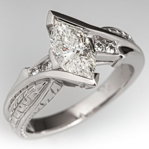 Marquise Cut Diamond Bypass Engagement Ring 14K White Gold 1.11ct H/I1