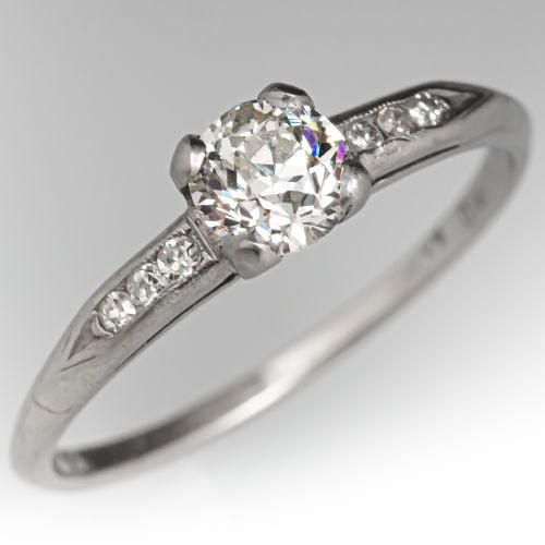 Circa 1920's Old European Cut Diamond Engagement Ring .47ct I/VS2 GIA