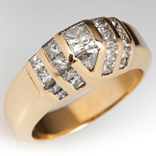 Estate Princess Cut Diamond Ring w/ Accents 14K Yellow Gold