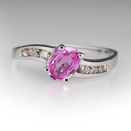 Pink Sapphire Engagement Ring w/ Diamond Accents 14K White Gold
