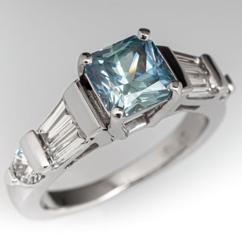 No Heat Montana Sapphire Engagement Ring w/ Diamond Accents Platinum