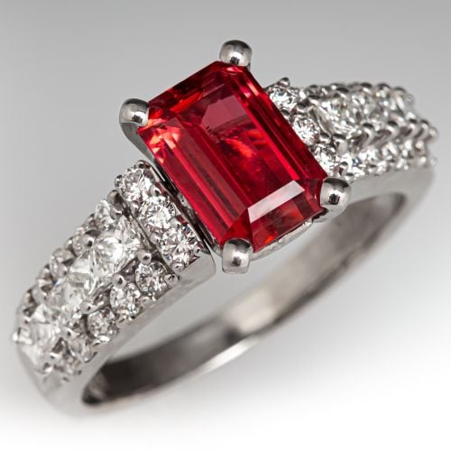 Emerald Cut Spinel Ring w/ Diamond Accents 18K White Gold