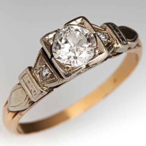 Circa 1940's Old European Cut Diamond Engagement Ring .43ct H/I1