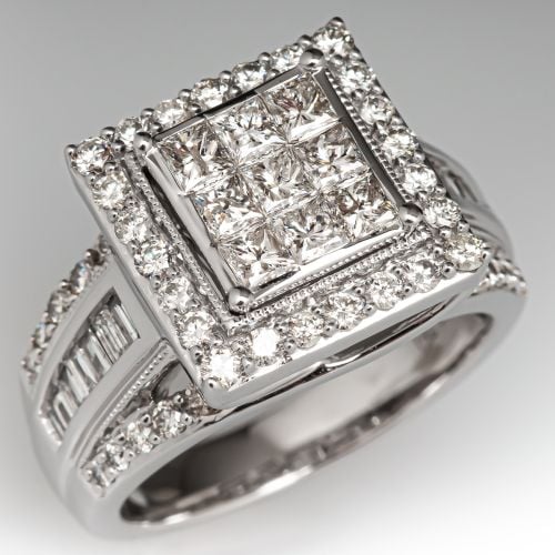 Princess Cut Diamond Cluster Cocktail Ring Ring White Gold