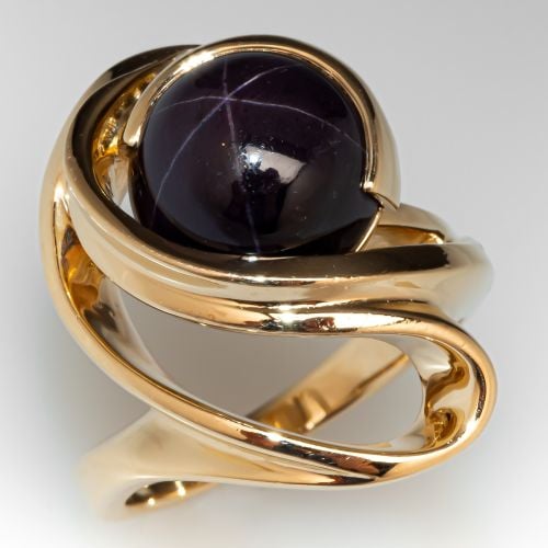 Swirl Design Star Sapphire Ring 14K Yellow Gold