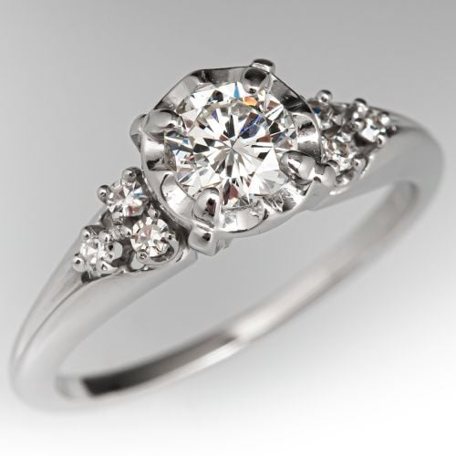 Vintage Diamond Engagement Ring 18K White Gold .43ct H/VS2