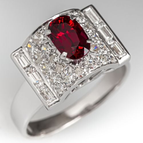 Oval Cut Ruby Ring w/ Diamond Accents 14K White Gold