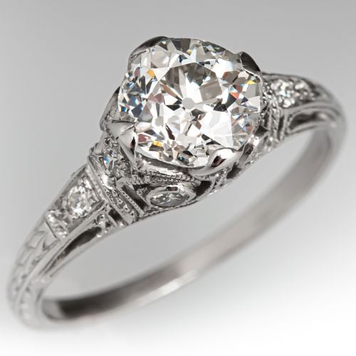 Old European Cut Diamond Art Deco Engagement Ring Platinum 1.17ct H/SI1 GIA