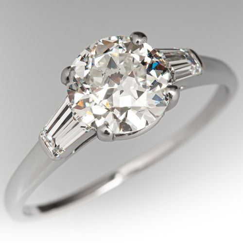 Vintage Transitional Cut Diamond Engagement Ring w/ Baguettes 1.51ct K/SI1 GIA