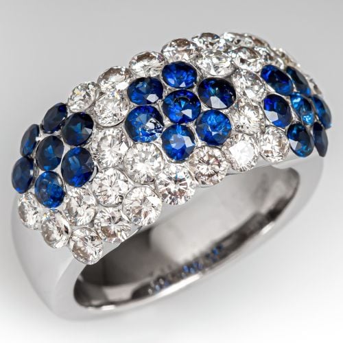 Blue Sapphire & Diamond Mosaic Ring 18K White Gold