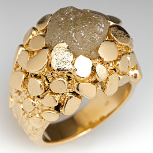 Rough Diamond Ring w/ 18K Yellow Gold Nugget Design