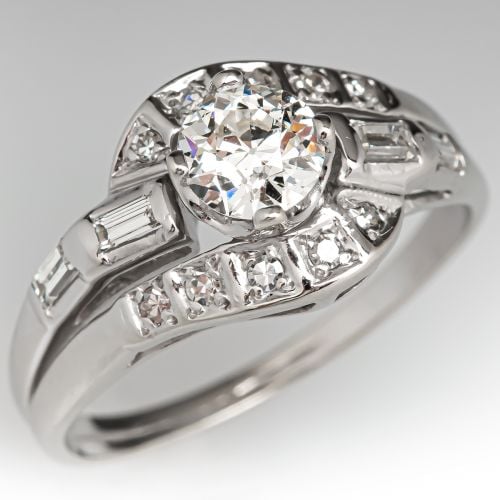 Diamond Engagement Ring Wedding Set 14K White Gold .60ct I/SI2