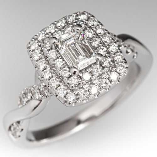 Emerald Cut Diamond Engagement Ring w/ Double Halo .48ct G/SI2