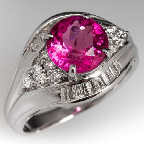 Pink Tourmaline Ring w/ Diamond Accents Platinum