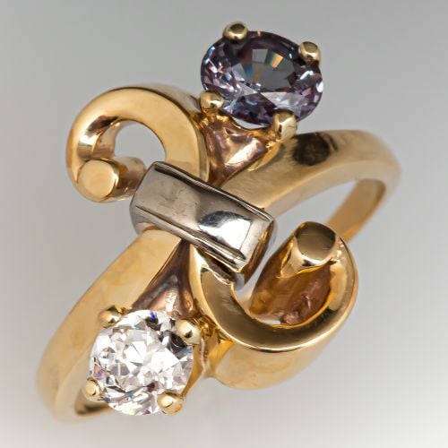 Vintage Alexandrite & Diamond Ring Two Tone Gold