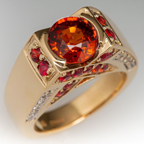 Spessartine Garnet Ring w/ Sapphire & Diamond Accents 14K Yellow Gold