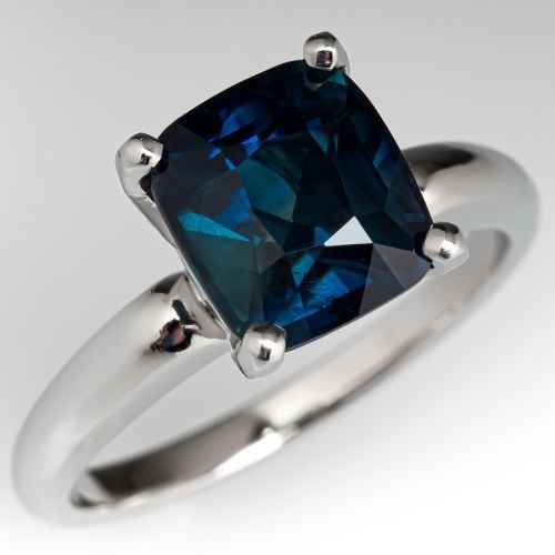 3.47ct Cushion Sapphire Solitaire Engagement Ring Platinum