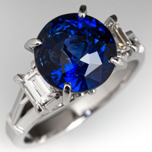Vibrant 5Ct Round Sapphire & Diamond Ring Platinum