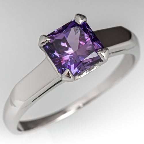 1.2 Carat Color-Change Sapphire Engagement Ring Platinum Vintage Mount