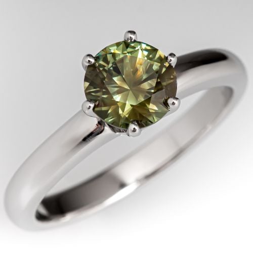 Solitaire Green Sapphire Engagement Ring Platinum
