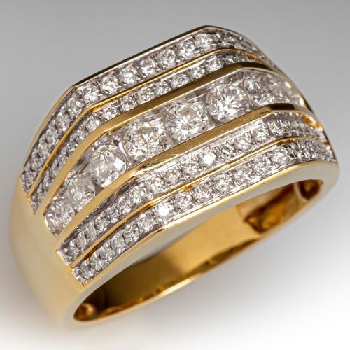 1.50 Carat Mens Wide Band Diamond Ring Yellow Gold