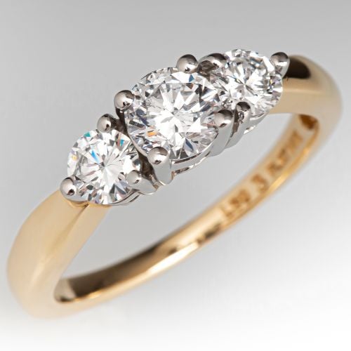 Beautiful Three-Stone Diamond Engagement Ring 14K Yellow Gold & Platinum
