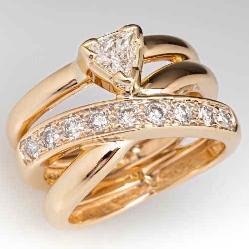 Fabulous Triangular Diamond Ring 14K Yellow Gold
