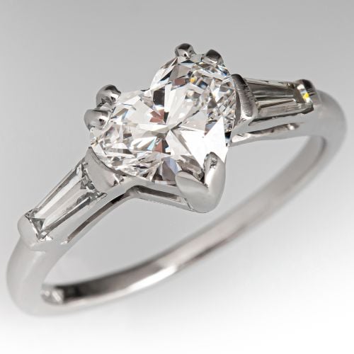 1 Carat Heart Cut Diamond Engagement Ring Platinum 1.00ct E/SI1 GIA
