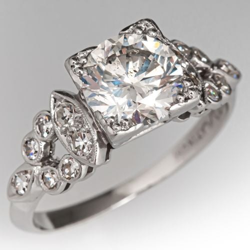 Vintage Milgrain Diamond Engagement Ring Platinum 1.30ct H/I1 GIA