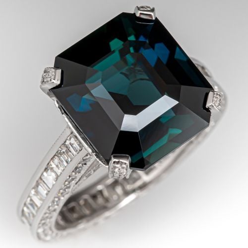 Spectacular 8ct Green Blue Sapphire Ring Platinum Size 6.5