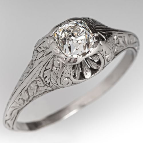 Antique Filigree 1920s Diamond Engagement Ring Platinum .64ct H/I1