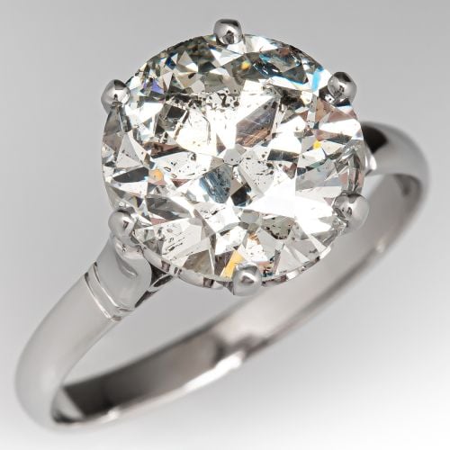 Gorgeous Transitional Diamond Solitaire Engagement Ring Platinum 3.18ct J/I2 GIA