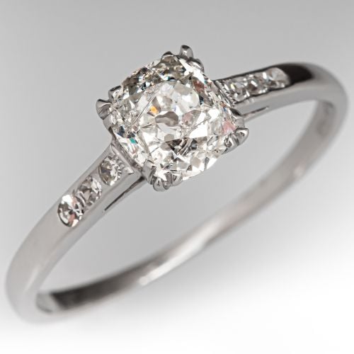 Antique 1930s Old Mine Diamond Engagement Ring Platinum .82ct H/I2