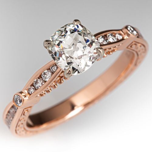 Rose Gold Old Mine Diamond Engagement Ring 14K Rose Gold