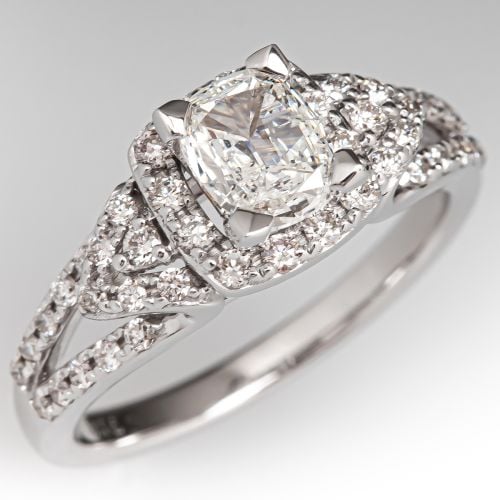 Beautiful Cushion Diamond Engagement Ring 14K White Gold .57ct  G/I2 GIA