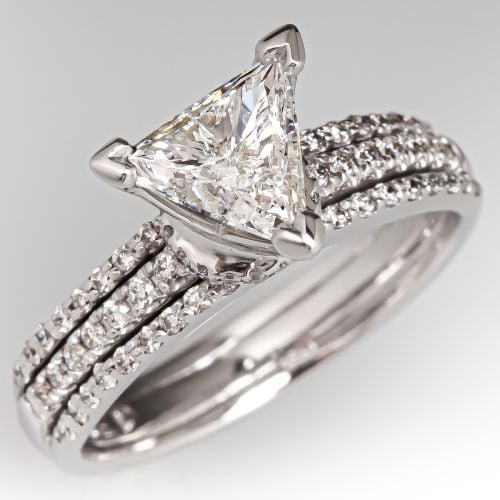 Triangular Diamond Wedding Set 14K White Gold .72ct D/SI1 GIA 