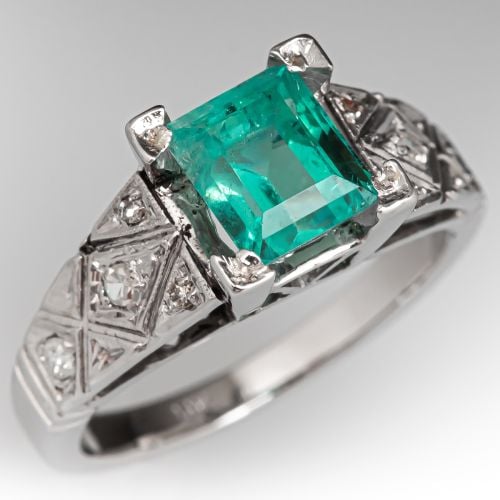 Gorgeous Emerald Cut Emerald Ring 14K White Gold