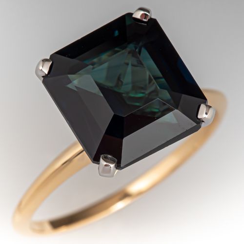 Stunning 5Ct Teal Sapphire Engagement Ring 14K Yellow Gold